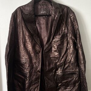 Sean John Vintage 100% Leather Jacket | Size L | Croc Embossed | Black / Orange